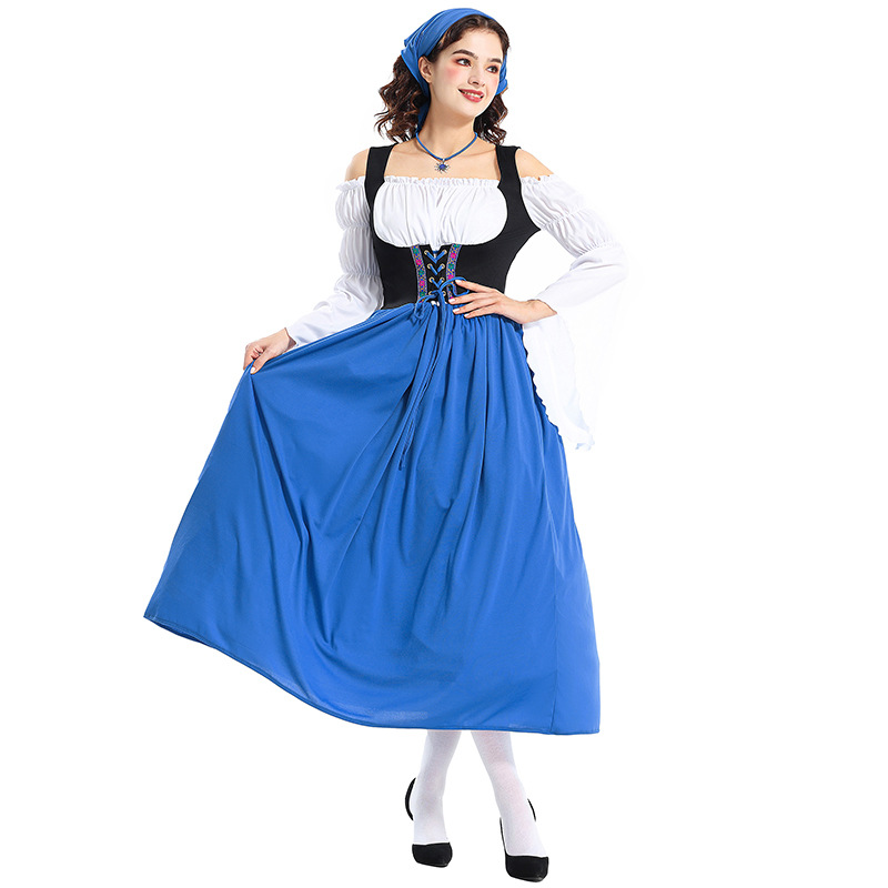 Halloween Adult Medieval Farm Maid Dress Munich Oktoberfest Long Dress Family Performance Costume