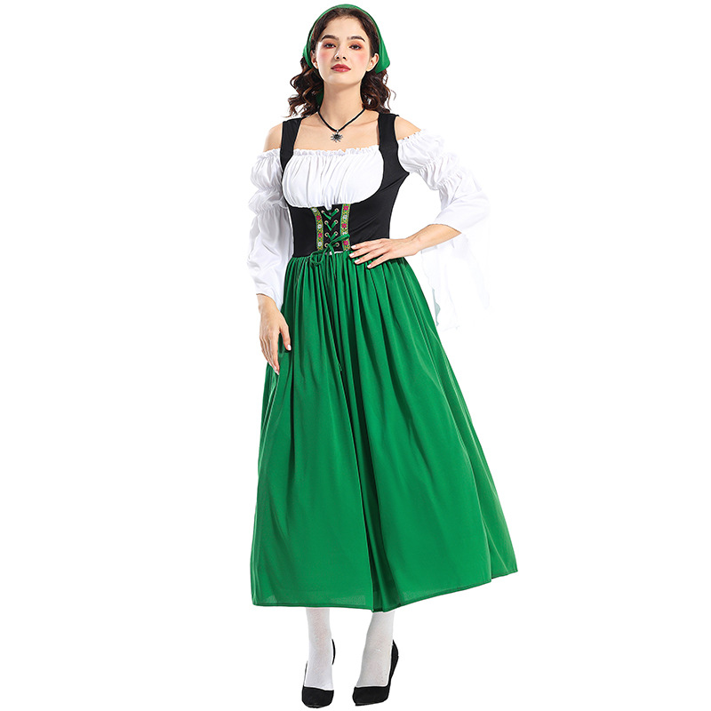 Halloween Adult Medieval Farm Maid Dress Munich Oktoberfest Long Dress Family Performance Costume