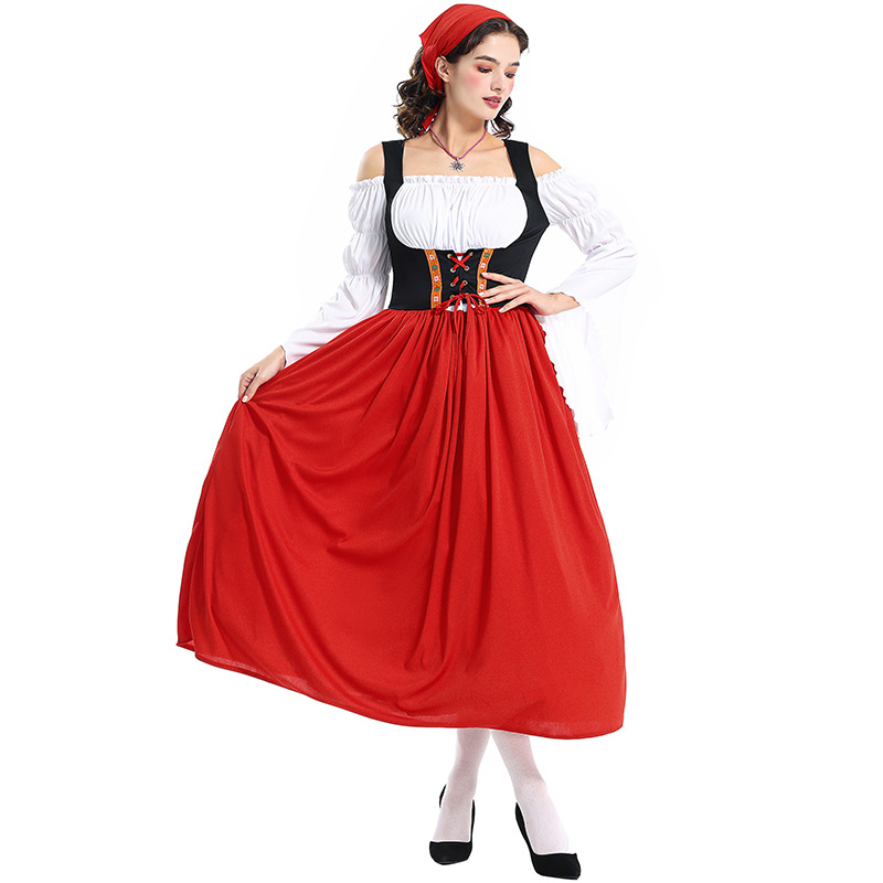 Halloween Adult Medieval Farm Maid Dress Munich Oktoberfest Long Dress Family Performance Costume