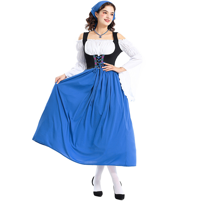 Halloween Adult Medieval Farm Maid Dress Munich Oktoberfest Long Dress Family Performance Costume