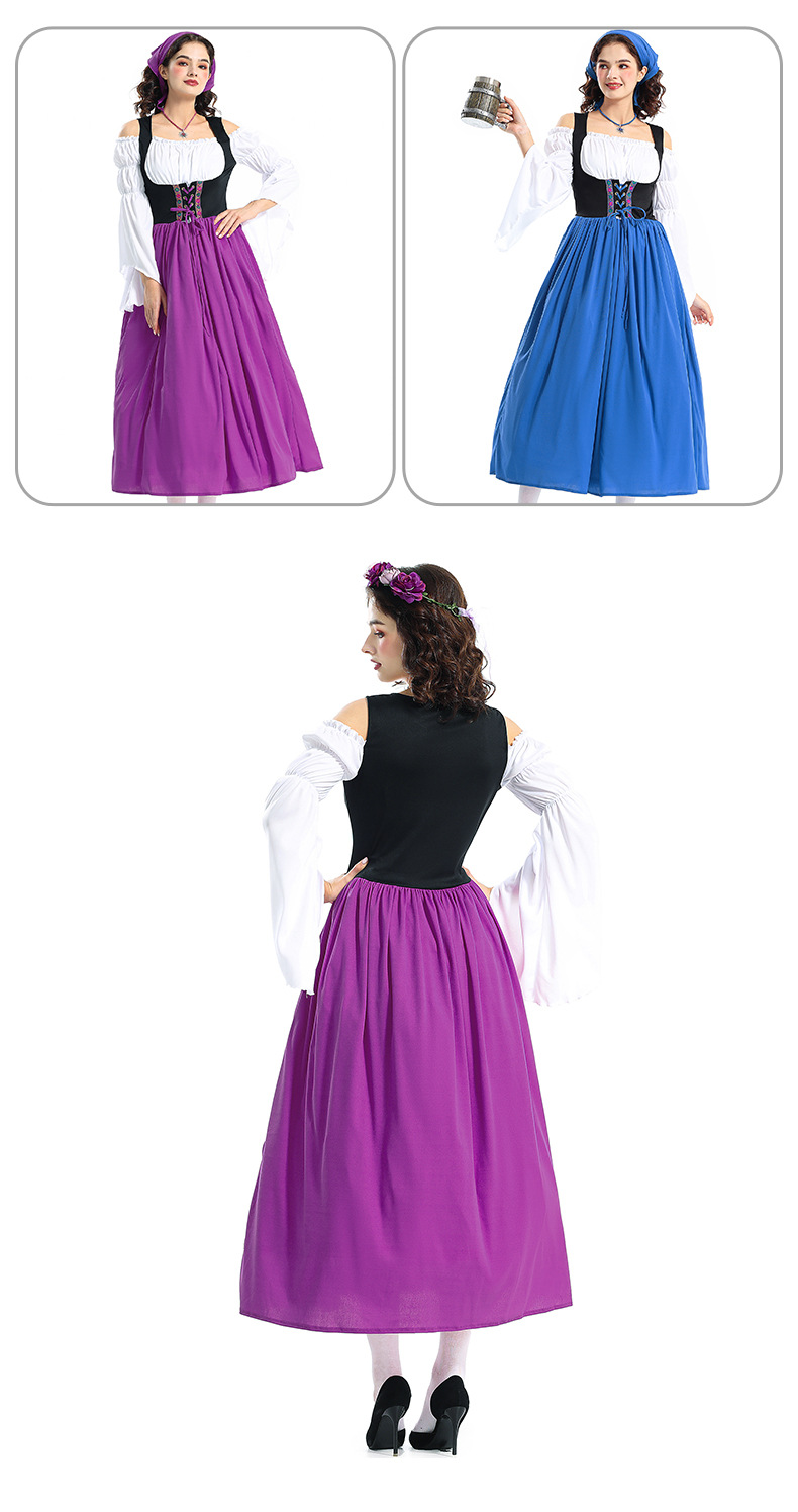 Halloween Adult Medieval Farm Maid Dress Munich Oktoberfest Long Dress Family Performance Costume
