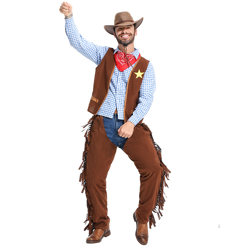 Halloween Costume Pioneer Texas Western Cowboy Suit for Adults (Men's Style)
