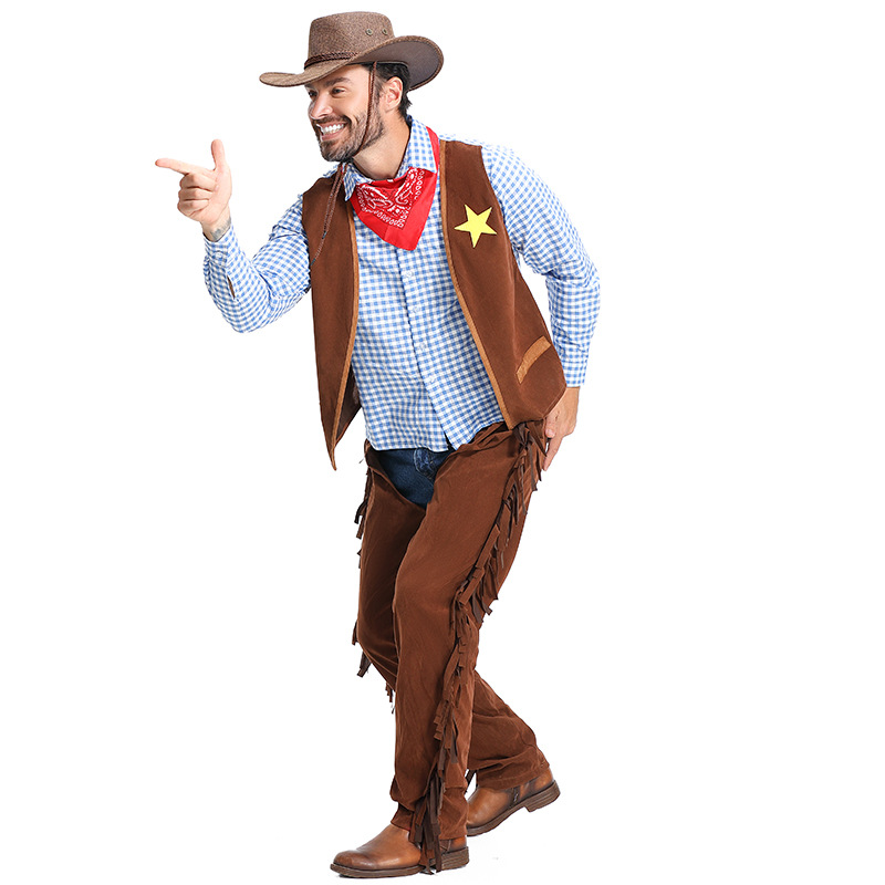 Halloween Costume Pioneer Texas Western Cowboy Suit for Adults (Men's Style)