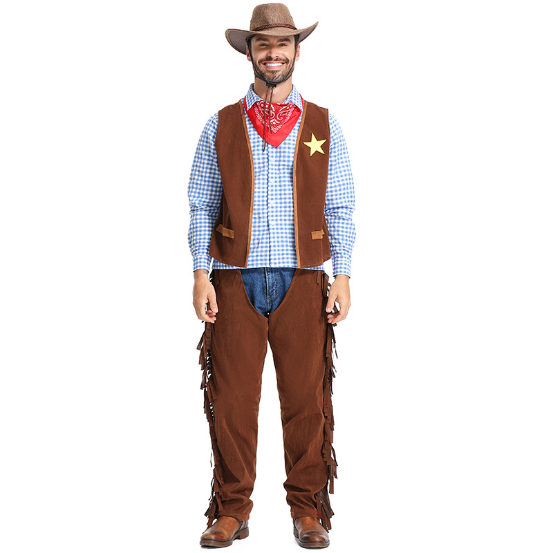 Halloween Costume Pioneer Texas Western Cowboy Suit for Adults (Men's Style)