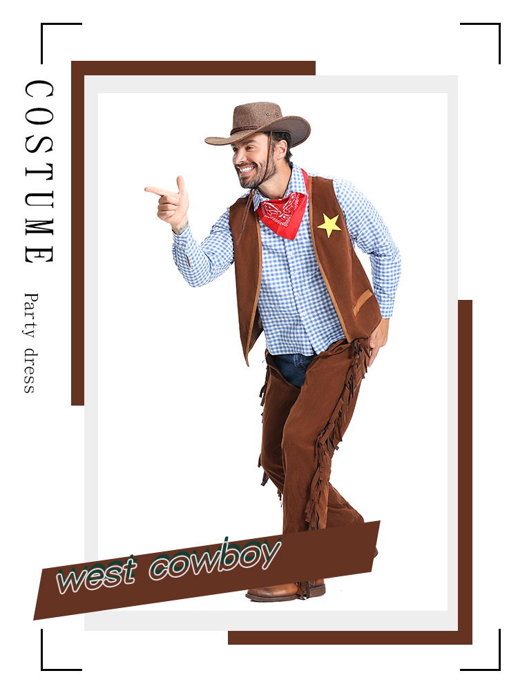 Halloween Costume Pioneer Texas Western Cowboy Suit for Adults (Men's Style)