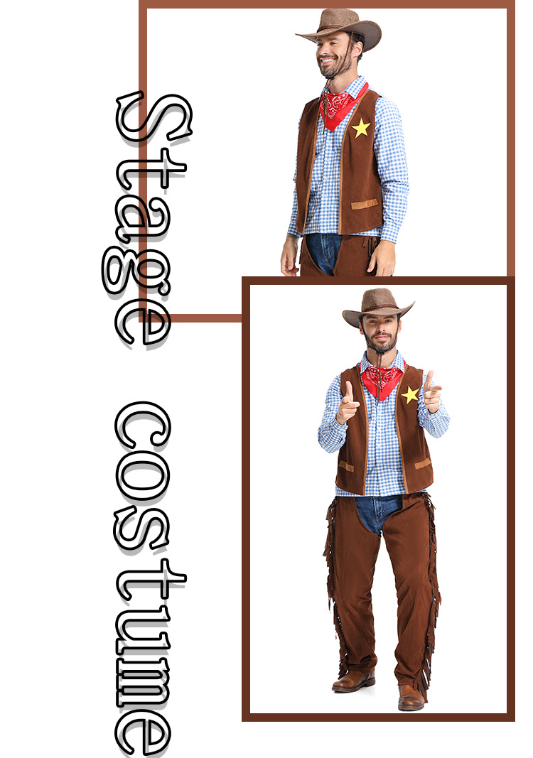 Halloween Costume Pioneer Texas Western Cowboy Suit for Adults (Men's Style)