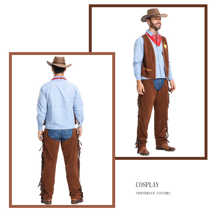 Halloween Costume Pioneer Texas Western Cowboy Suit for Adults (Men's Style)