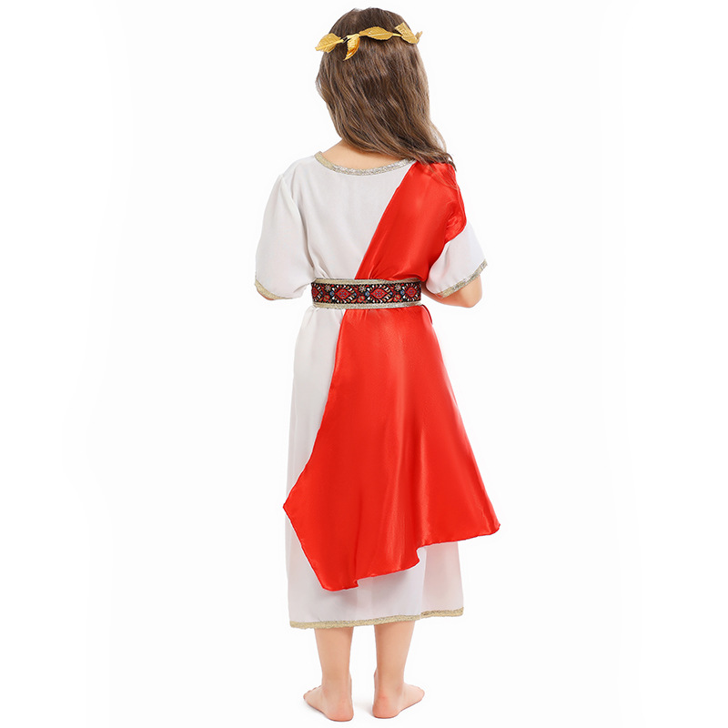 Greek goddess children's dress with laurel headdress, ancient Roman style, Halloween mythology-themed stage costume