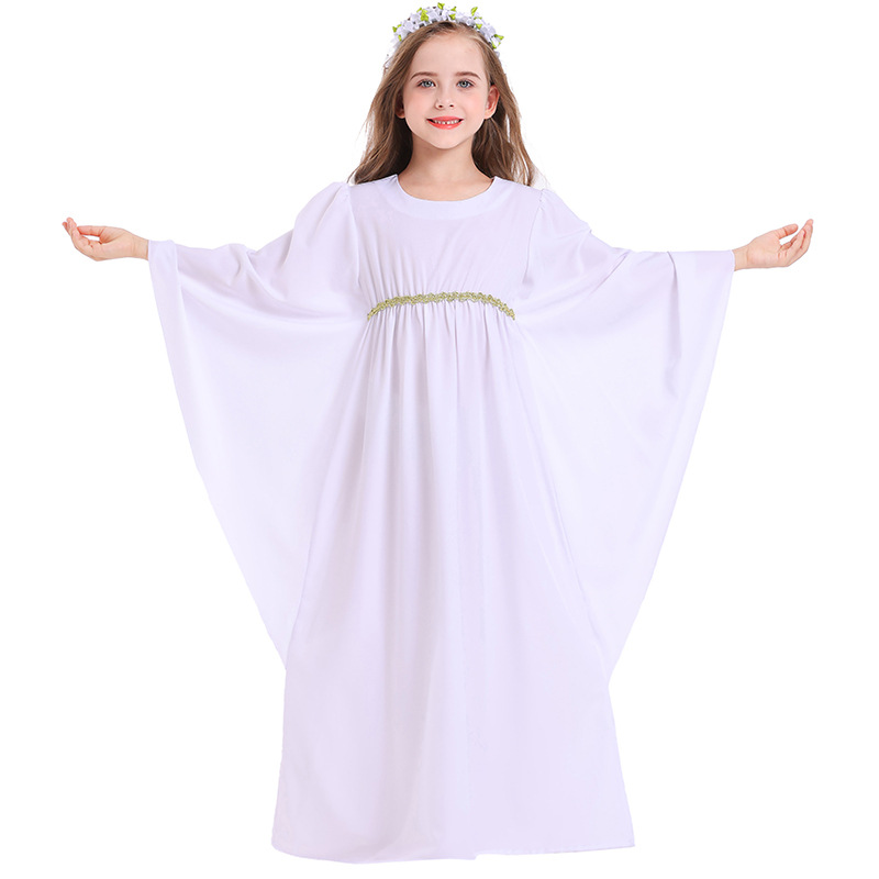 Halloween costume for girls: white dress, cape, cloak, angel costume, devil two-tone dress