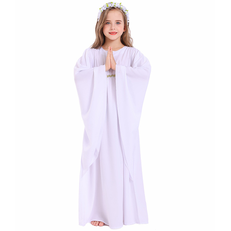 Halloween costume for girls: white dress, cape, cloak, angel costume, devil two-tone dress