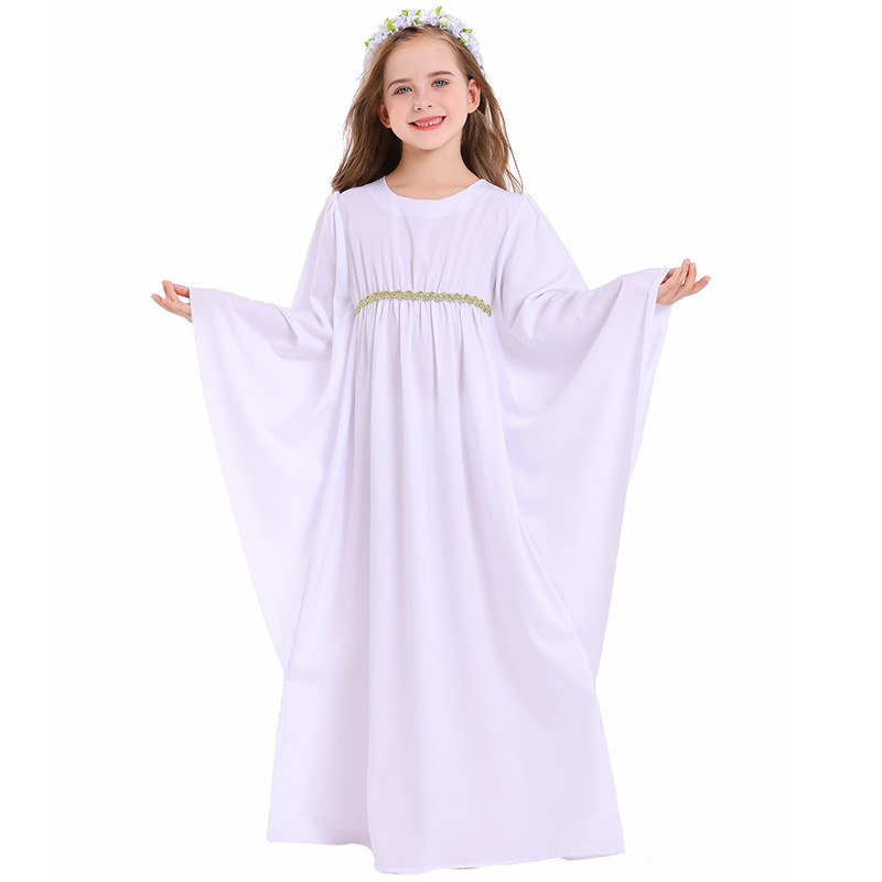 Halloween costume for girls: white dress, cape, cloak, angel costume, devil two-tone dress