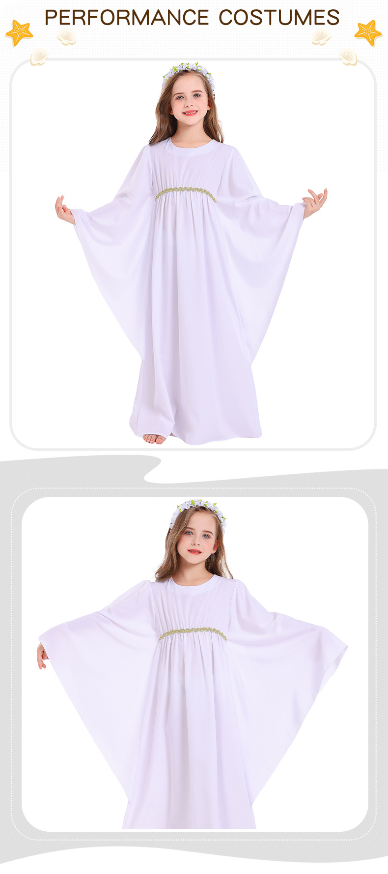 Halloween costume for girls: white dress, cape, cloak, angel costume, devil two-tone dress