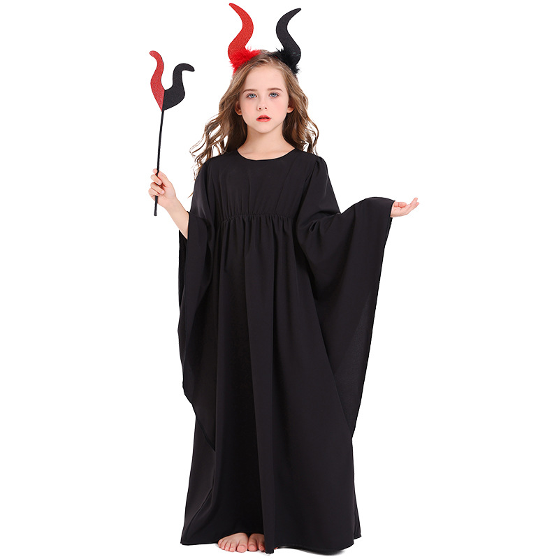 Halloween Girls' White Dress, Cape, Stage Costume, Demon Role-Playing Dress
