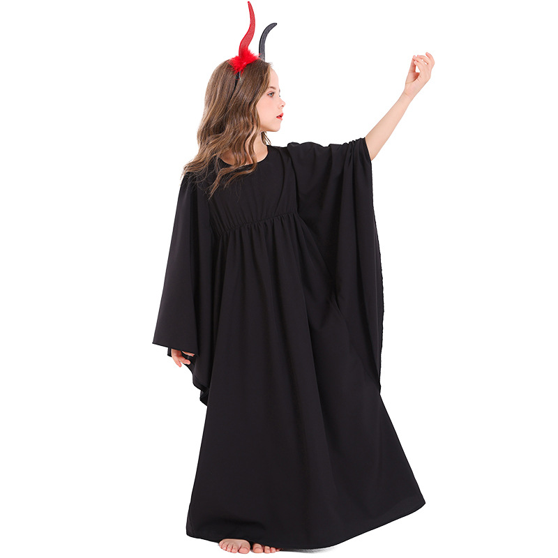 Halloween Girls' White Dress, Cape, Stage Costume, Demon Role-Playing Dress