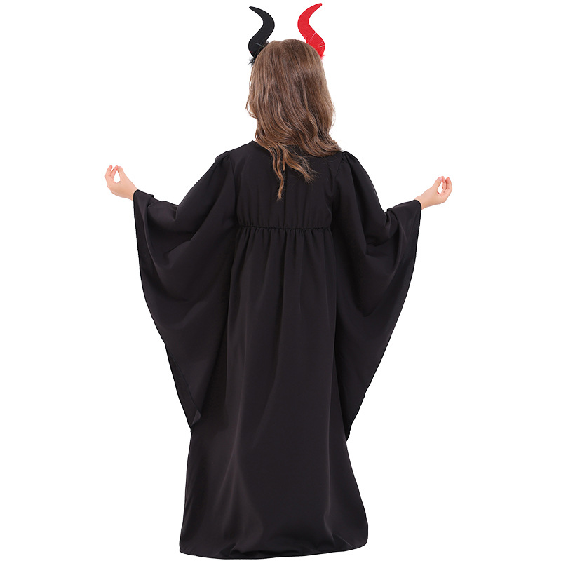 Halloween Girls' White Dress, Cape, Stage Costume, Demon Role-Playing Dress