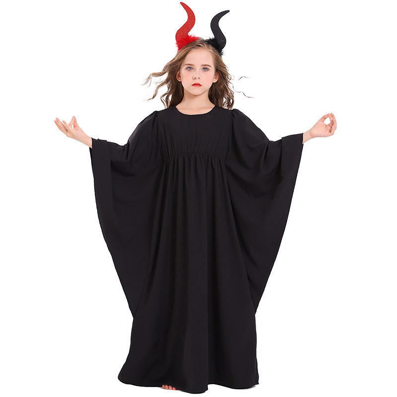 Halloween Girls' White Dress, Cape, Stage Costume, Demon Role-Playing Dress