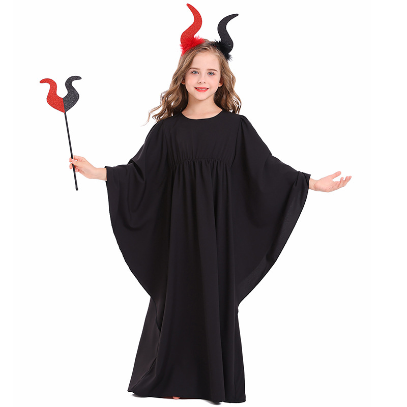 Halloween Girls' White Dress, Cape, Stage Costume, Demon Role-Playing Dress