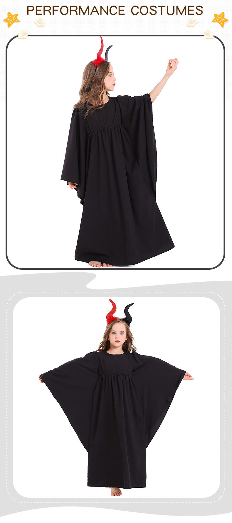 Halloween Girls' White Dress, Cape, Stage Costume, Demon Role-Playing Dress