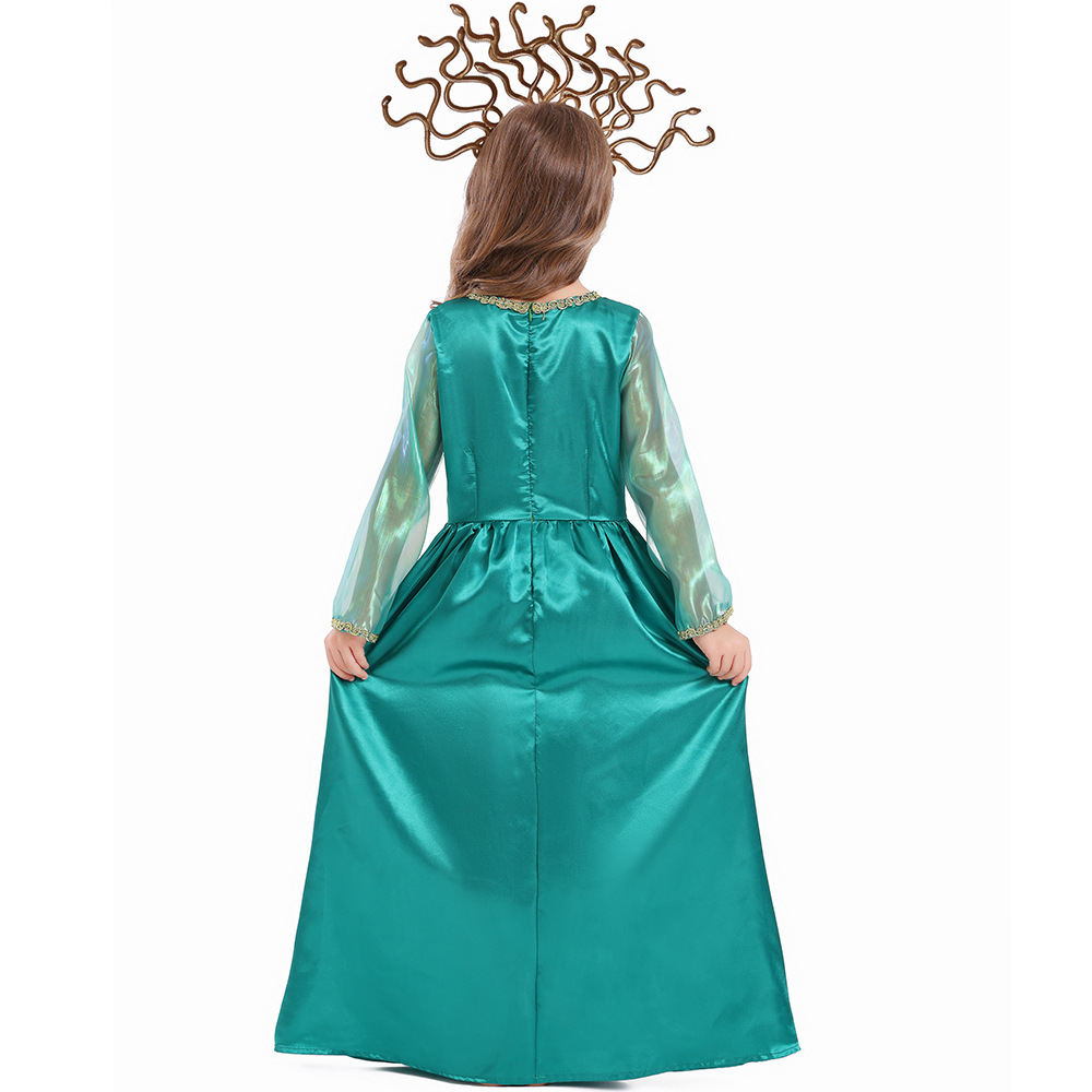 Halloween children's costume, Greek mythology blue Gorgon Medusa, Gorgon cosplay long dress