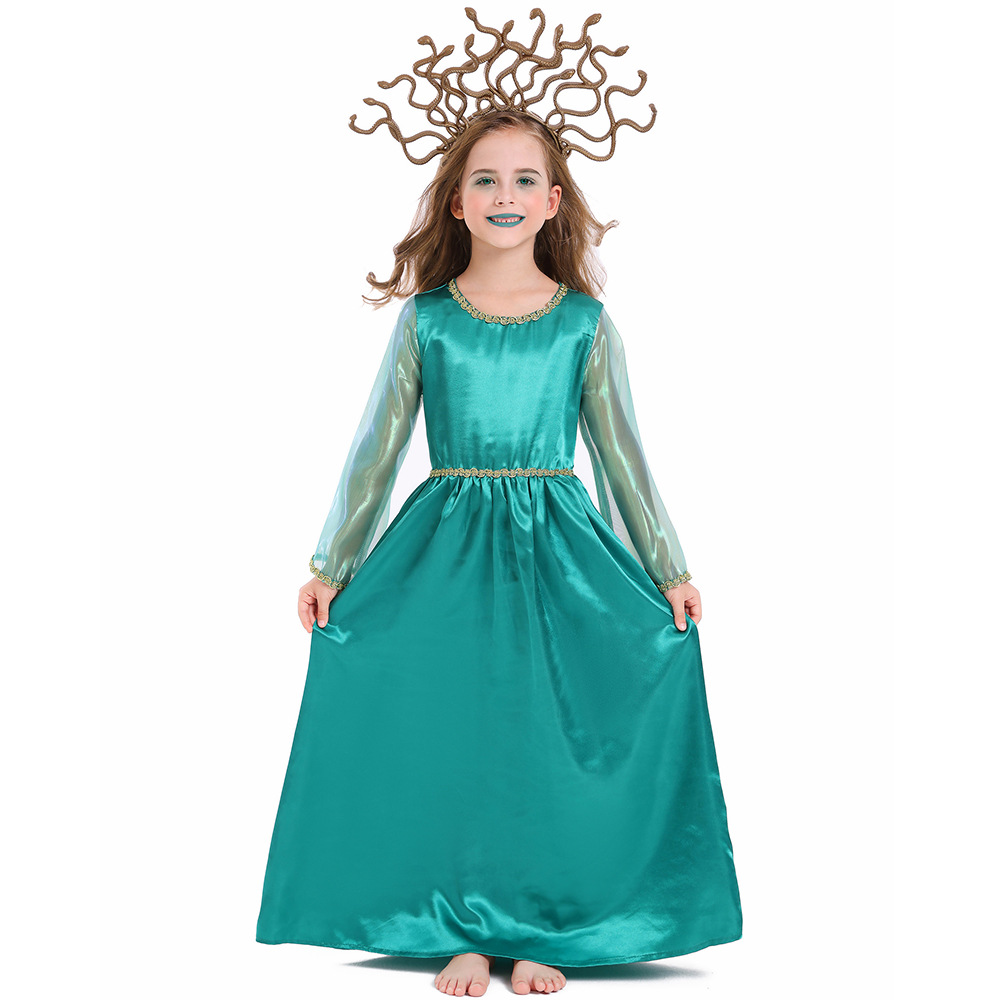 Halloween costume, green fairy elf art photo shoot cosplay long dress, forest flower fairy dress