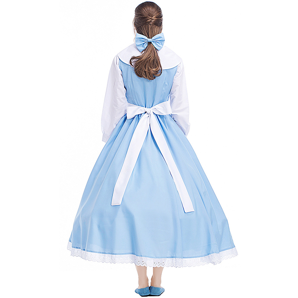 Halloween costume Belle art photo shoot, blue and white anime cartoon character maid Cinderella dress