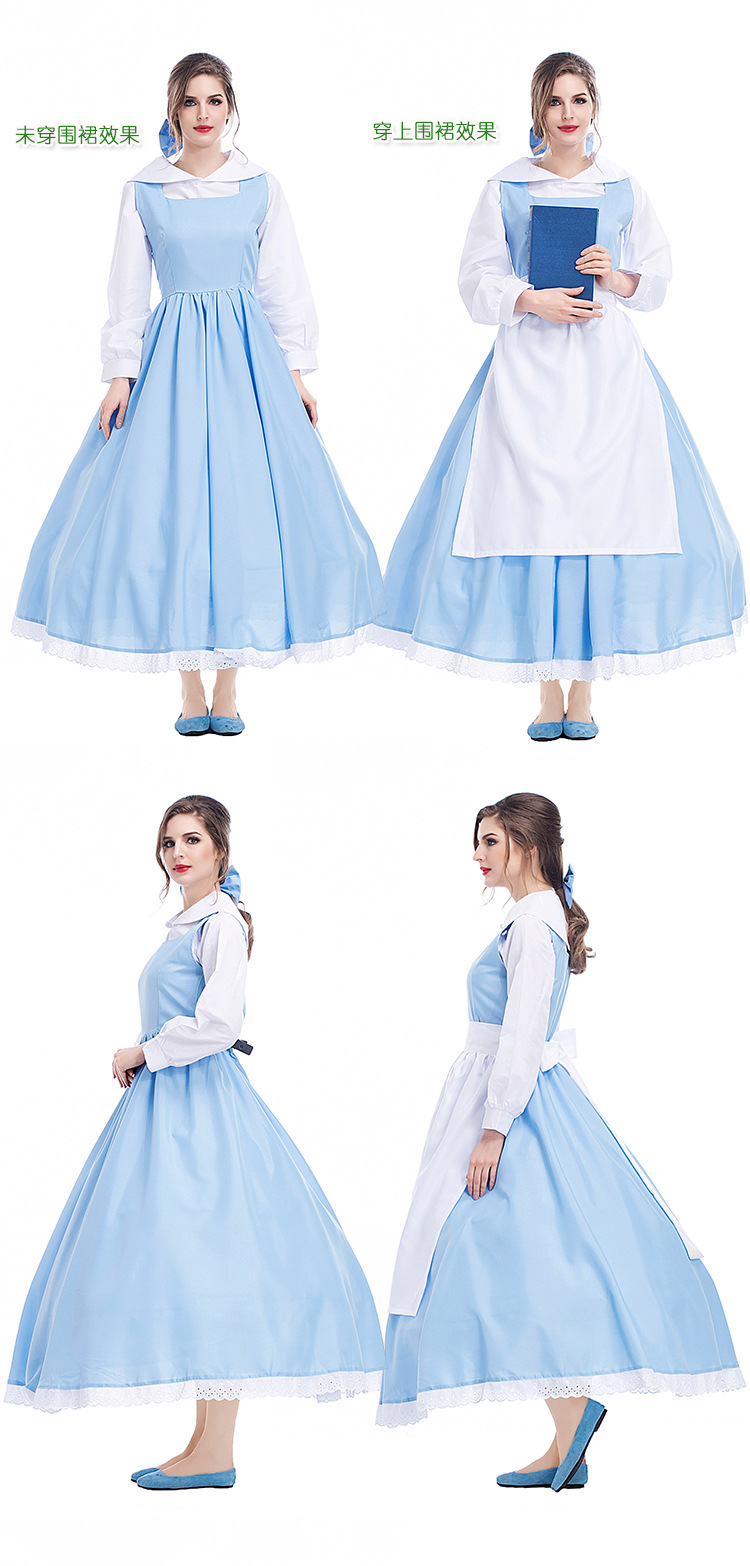 Halloween costume Belle art photo shoot, blue and white anime cartoon character maid Cinderella dress