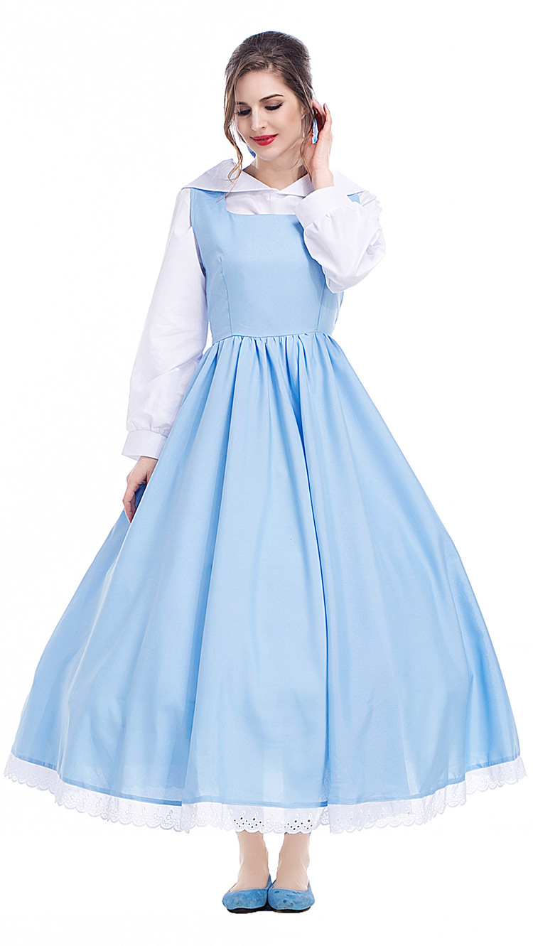 Halloween costume Belle art photo shoot, blue and white anime cartoon character maid Cinderella dress