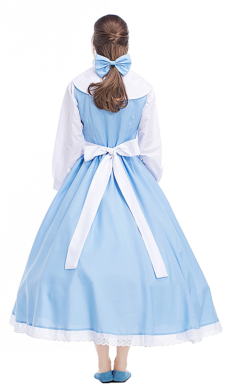 Halloween costume Belle art photo shoot, blue and white anime cartoon character maid Cinderella dress