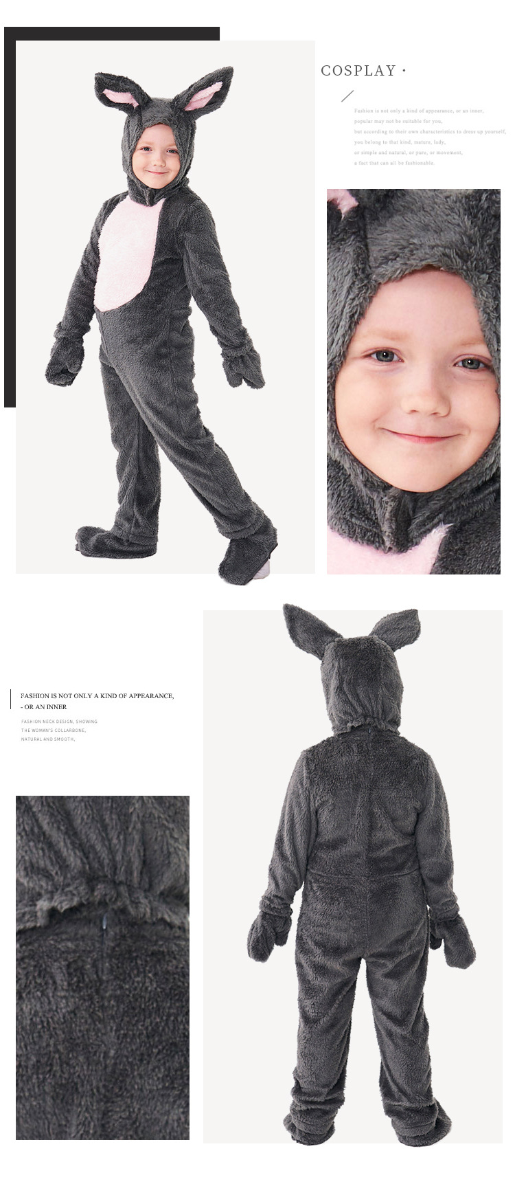 Halloween costumes for children, gray plush rabbit animal costume, fairy tale fairy tale bunny dance onesie pajamas