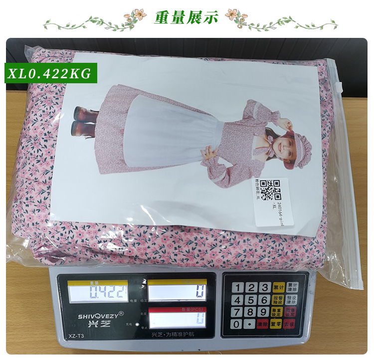 Pink and blue floral print colonial girl prairie pioneer pioneer outfit pastoral style long dress