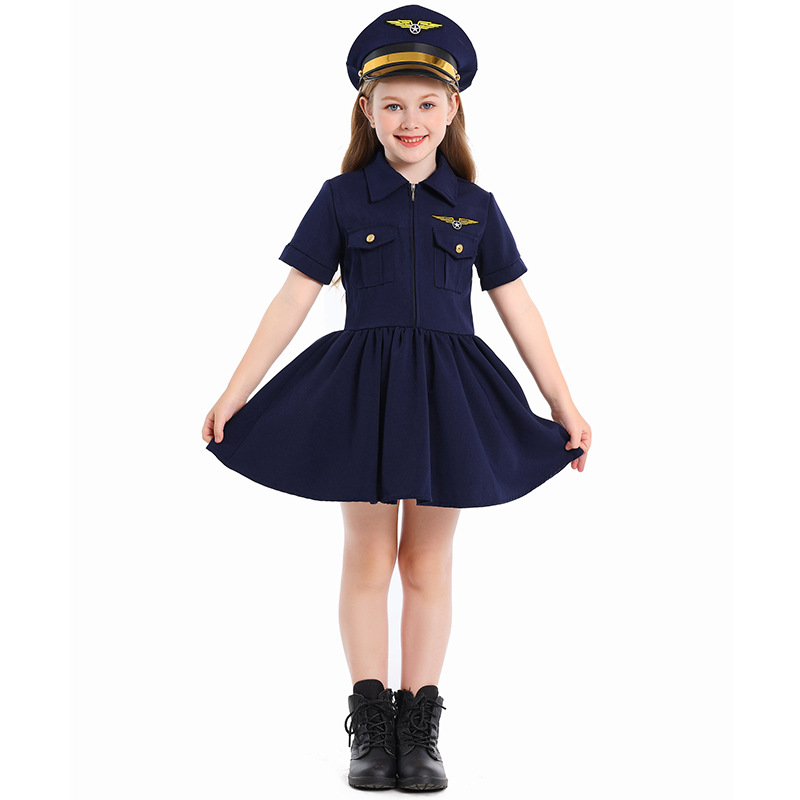 Dark blue pilot dress for girls to cosplay career experience.