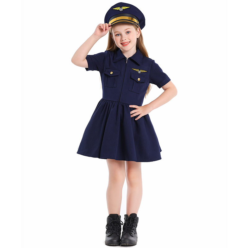 Dark blue pilot dress for girls to cosplay career experience.