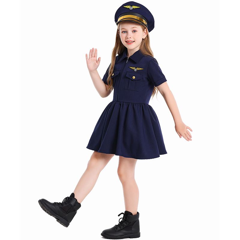 Dark blue pilot dress for girls to cosplay career experience.