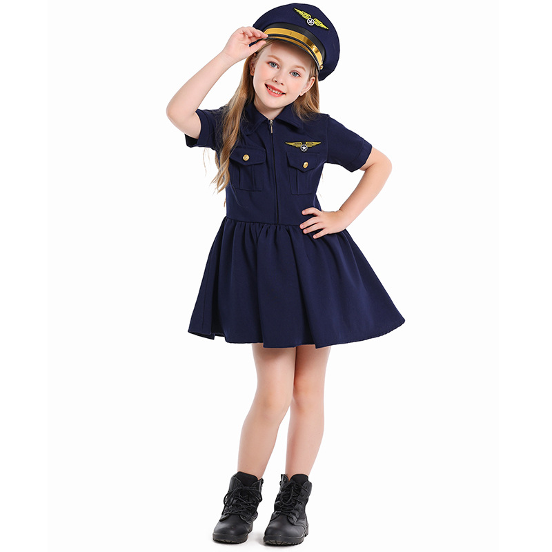 Dark blue pilot dress for girls to cosplay career experience.