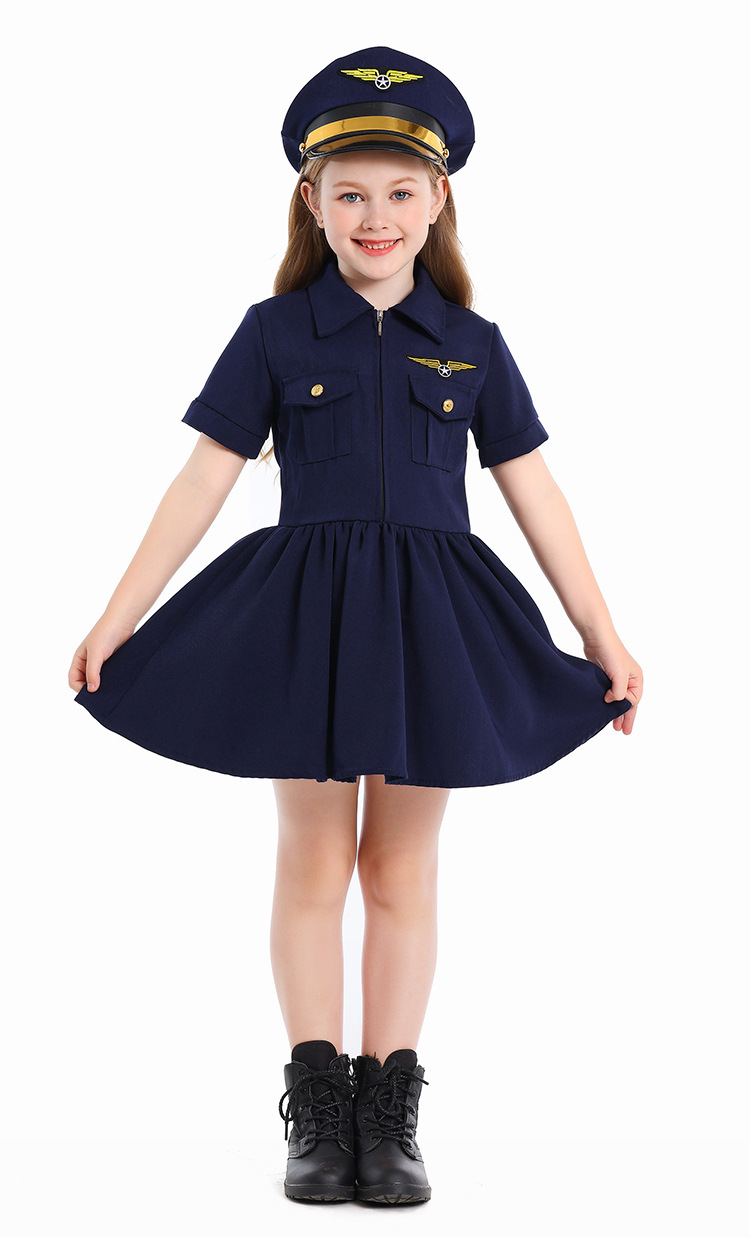 Dark blue pilot dress for girls to cosplay career experience.