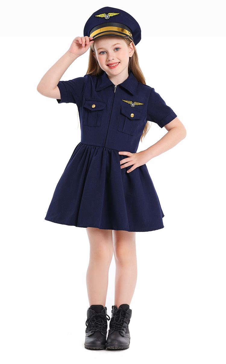Dark blue pilot dress for girls to cosplay career experience.