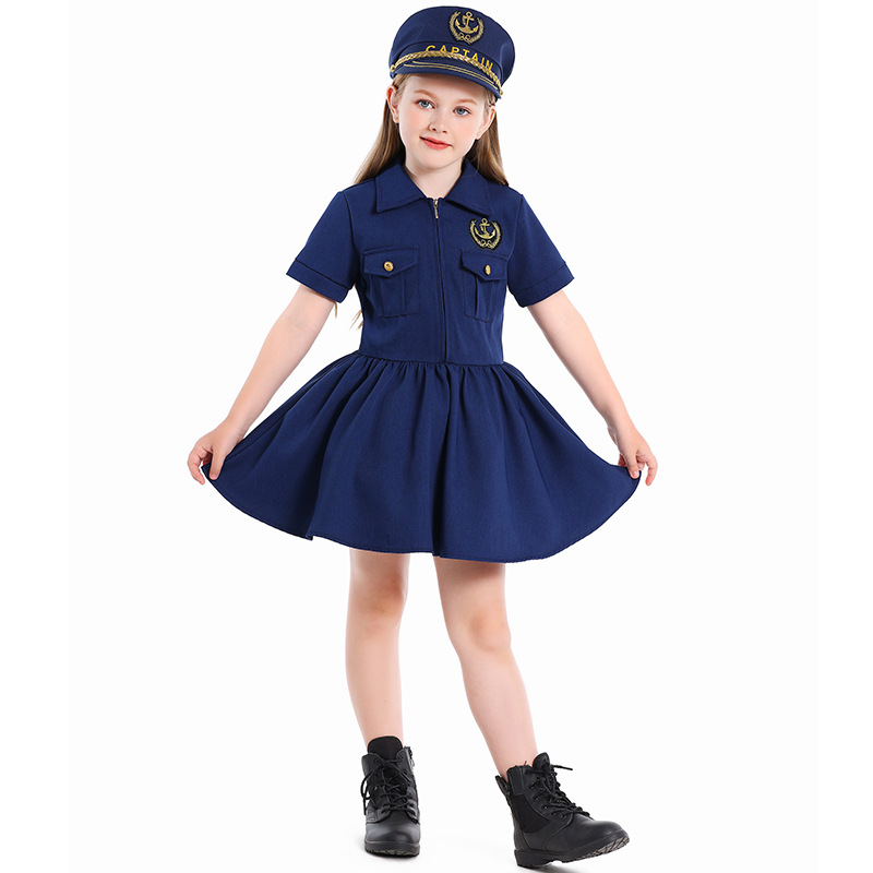 Navy blue captain's dress for girls' cosplay role-playing experience