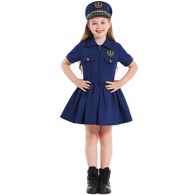 Navy blue captain's dress for girls' cosplay role-playing experience