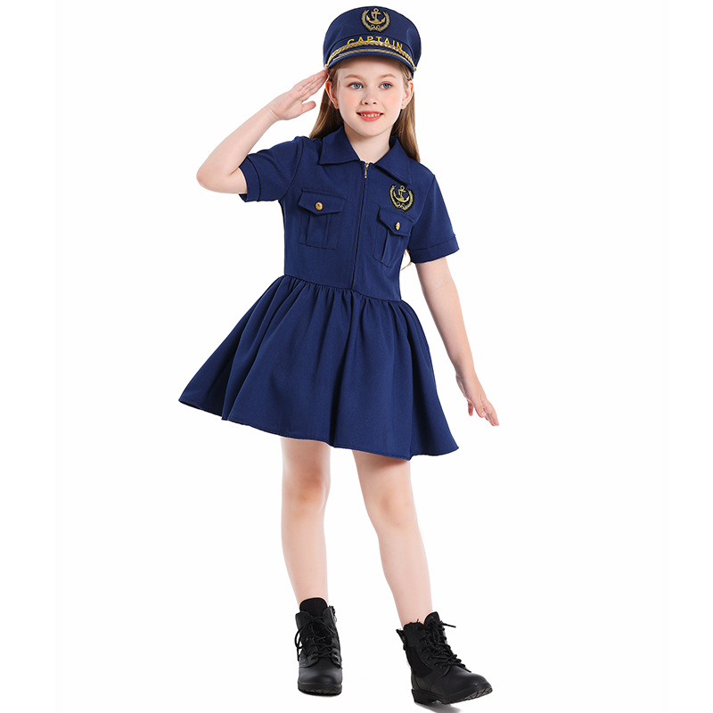 Navy blue captain's dress for girls' cosplay role-playing experience