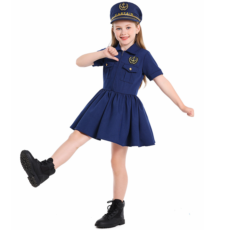 Navy blue captain's dress for girls' cosplay role-playing experience
