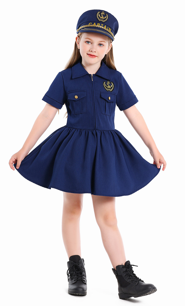 Navy blue captain's dress for girls' cosplay role-playing experience