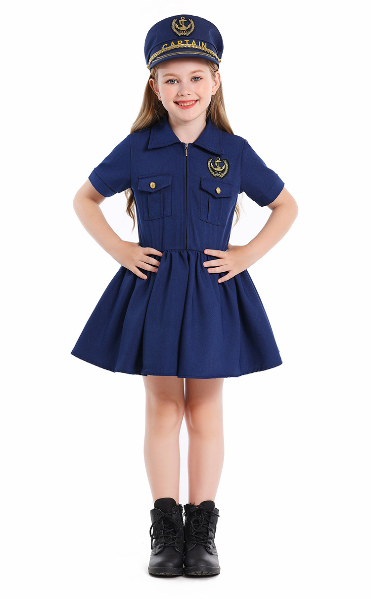 Navy blue captain's dress for girls' cosplay role-playing experience