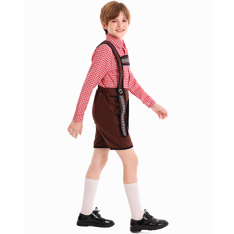 German traditional beer festival children's costumes school art performance red plaid overalls ethnic boy costumes