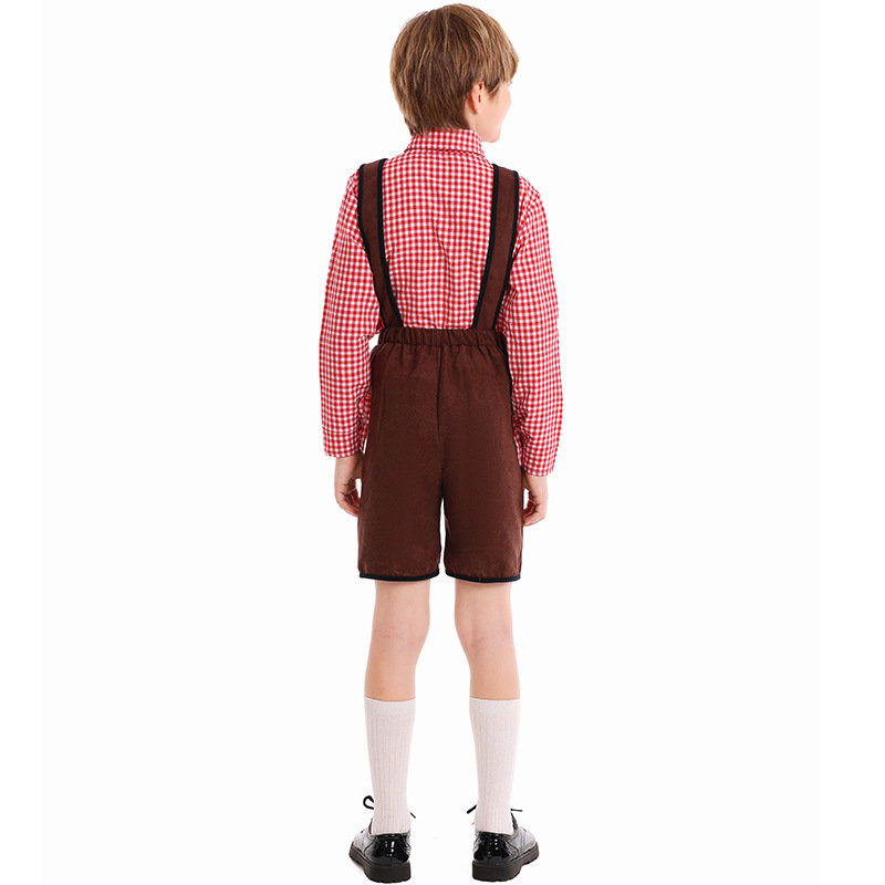 German traditional beer festival children's costumes school art performance red plaid overalls ethnic boy costumes