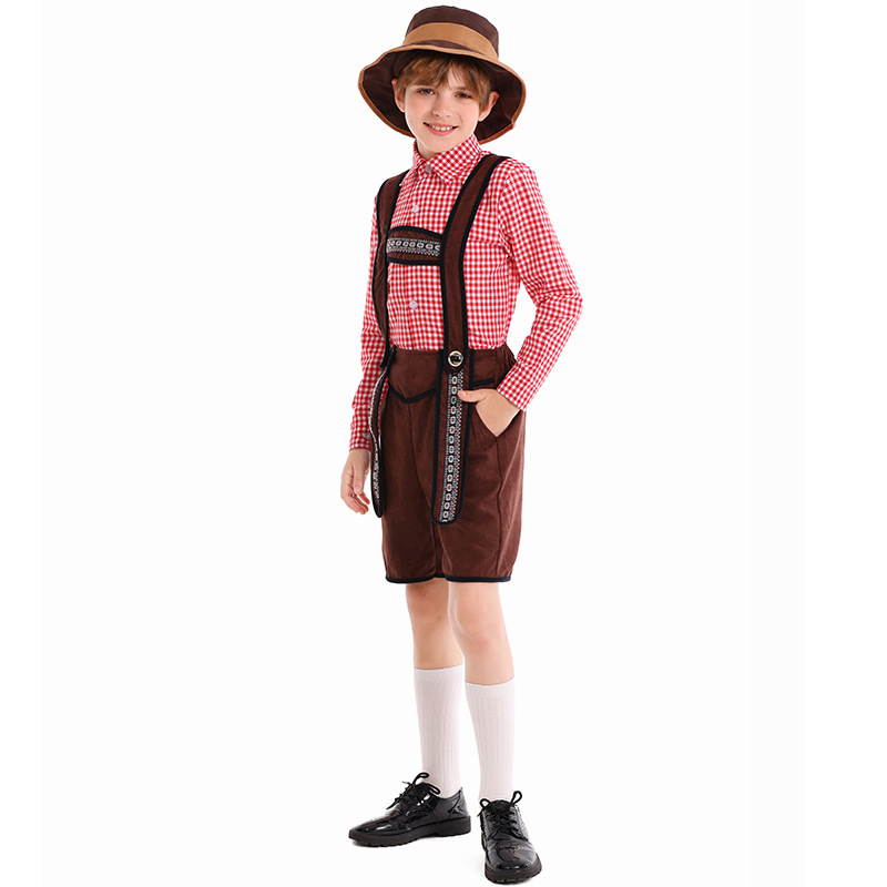 German traditional beer festival children's costumes school art performance red plaid overalls ethnic boy costumes