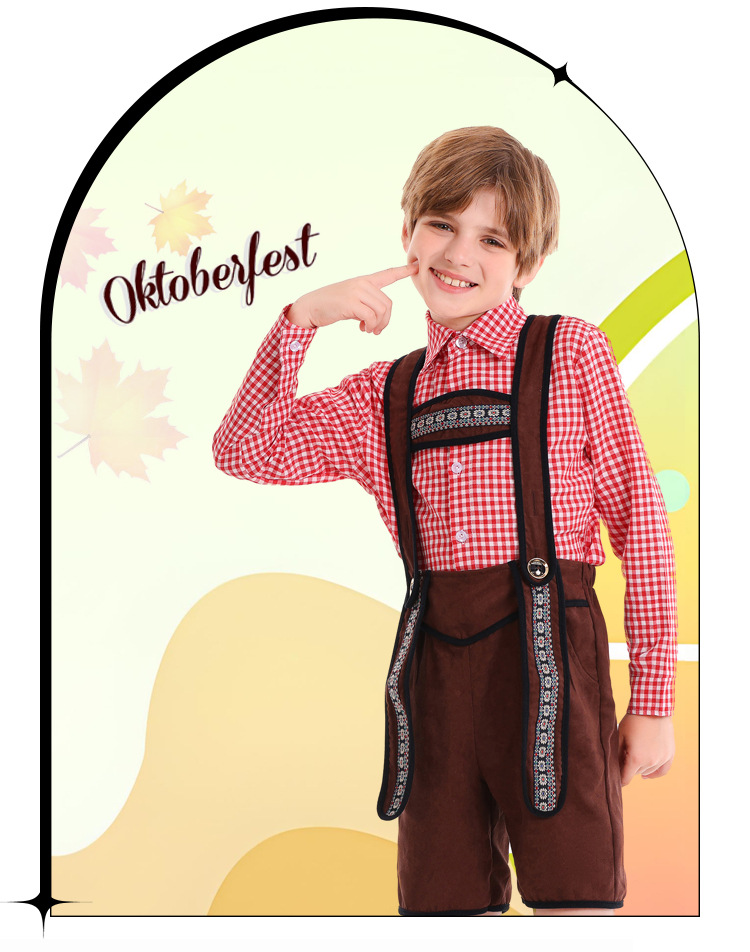German traditional beer festival children's costumes school art performance red plaid overalls ethnic boy costumes