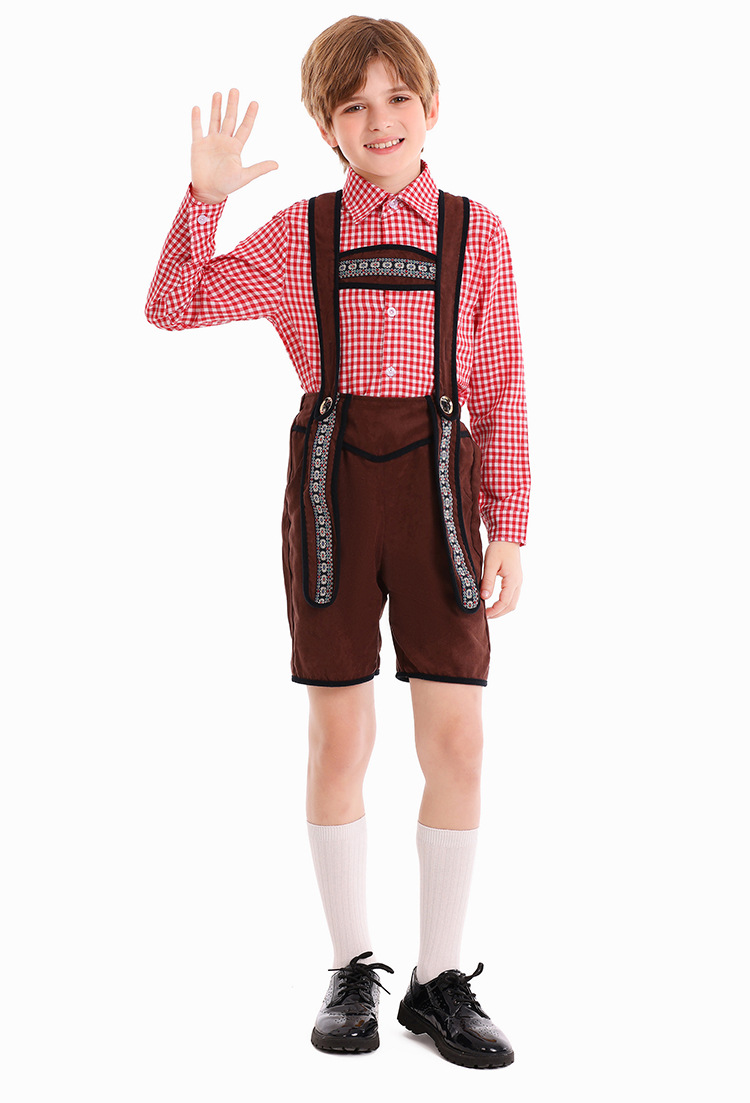 German traditional beer festival children's costumes school art performance red plaid overalls ethnic boy costumes