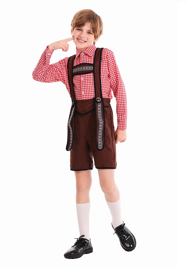 German traditional beer festival children's costumes school art performance red plaid overalls ethnic boy costumes