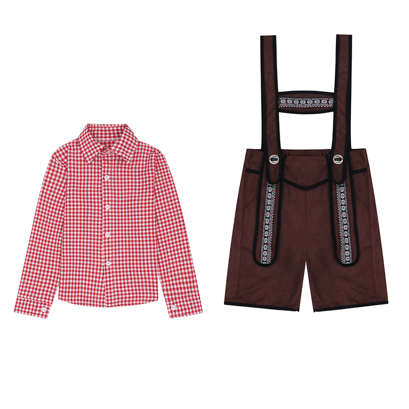 German traditional beer festival children's costumes school art performance red plaid overalls ethnic boy costumes