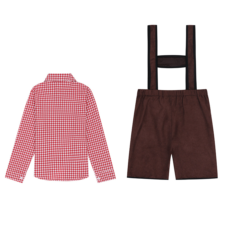 German traditional beer festival children's costumes school art performance red plaid overalls ethnic boy costumes